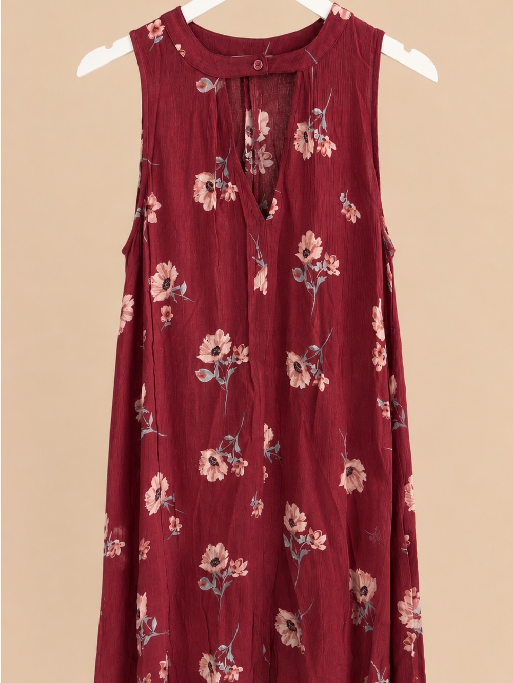 Sleeveless Floral Midi Dress in Burgundy